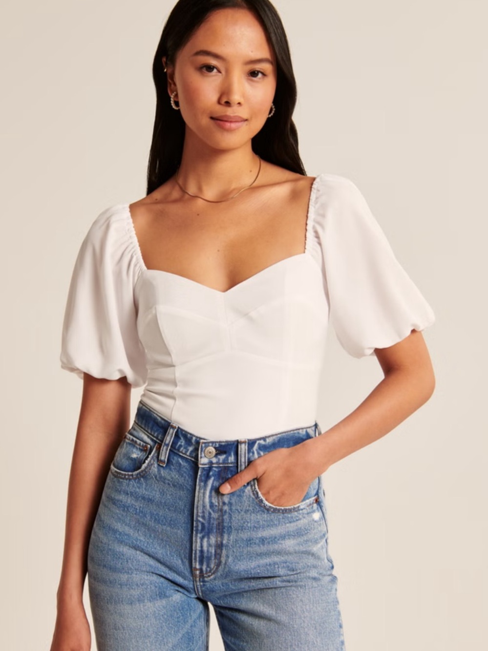 Abercrombie & Fitch White Puff-Sleeve Corset Top - Picture 2 of 10